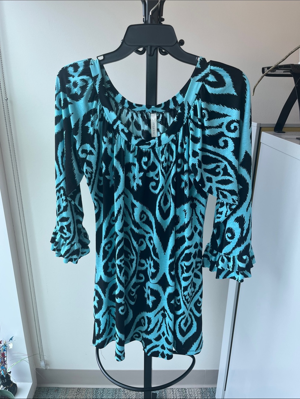 cezanne Aqua and Black Abstract Printed Top